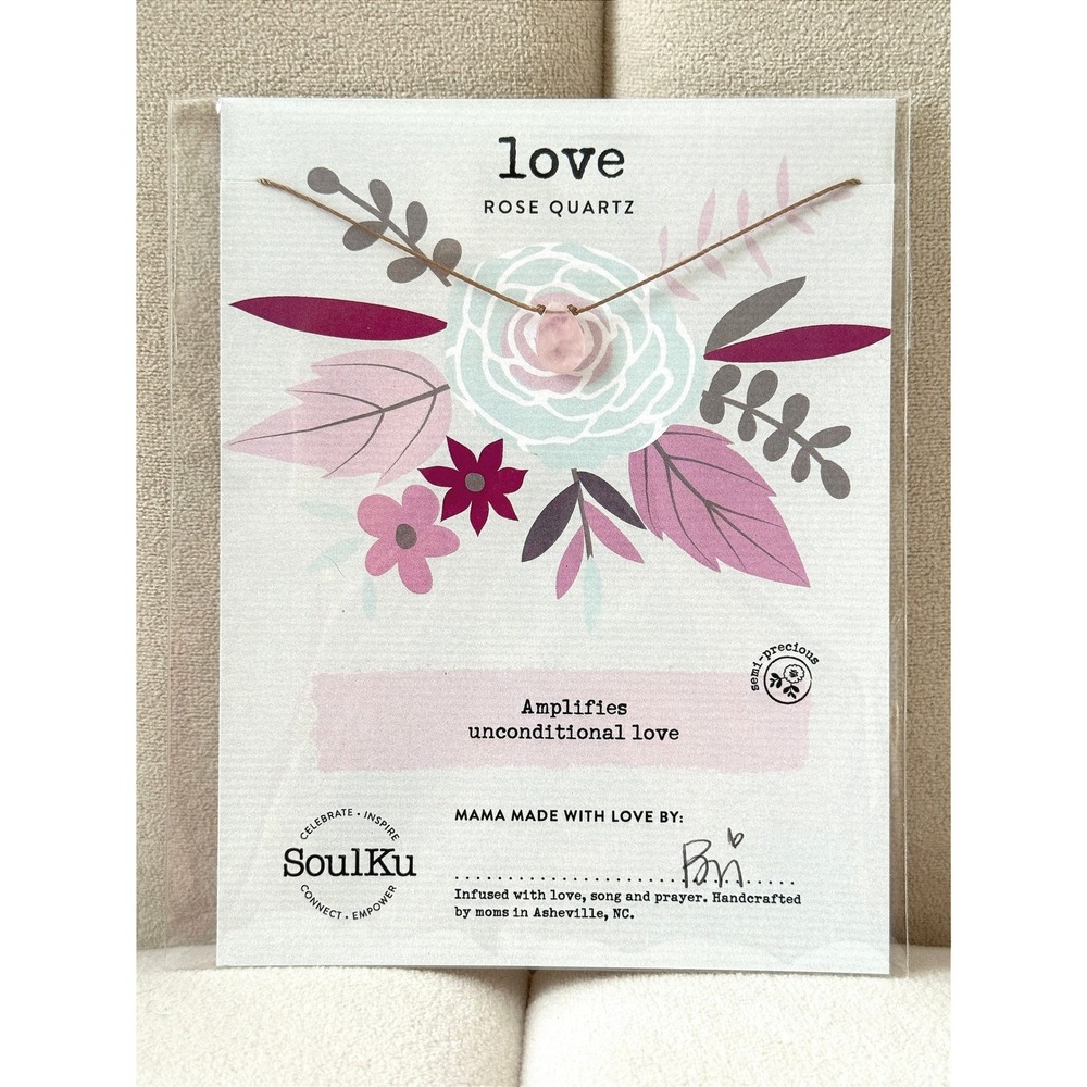 SoulKu Love Rose Quartz Necklace Nylon Cord 16-18 Inch